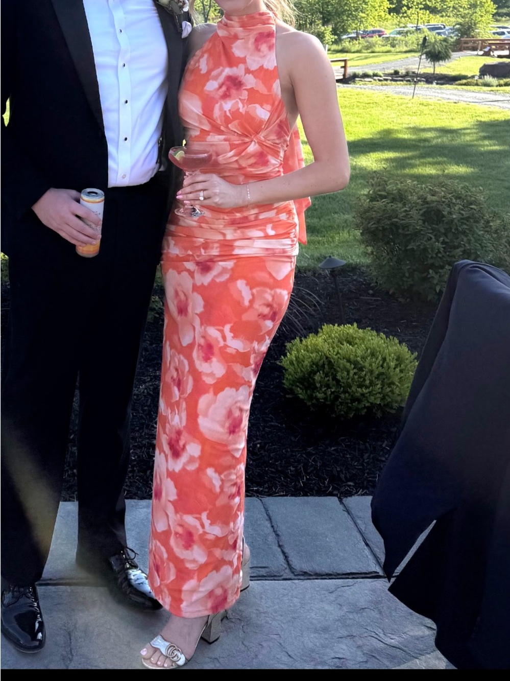 Floral Coral Halter Maxi Dress - Brand: